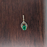 Emerald Pendant w Earth Mined Diamonds in Solid 14K Yellow Gold Oval 7x5mm