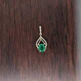 Emerald Pendant w Earth Mined Diamonds in Solid 14K Yellow Gold Oval 7x5mm