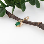 Emerald Pendant w Earth Mined Diamonds in Solid 14K Yellow Gold Oval 7x5mm