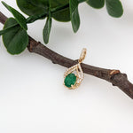 Emerald Pendant w Earth Mined Diamonds in Solid 14K Yellow Gold Oval 7x5mm