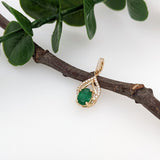Emerald Pendant w Earth Mined Diamonds in Solid 14K Yellow Gold Oval 7x5mm