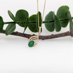 Emerald Pendant w Earth Mined Diamonds in Solid 14K Yellow Gold Oval 7x5mm