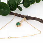 Emerald Pendant w Earth Mined Diamonds in Solid 14K Yellow Gold Oval 7x5mm