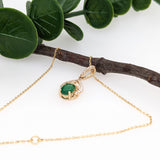 Emerald Pendant w Earth Mined Diamonds in Solid 14K Yellow Gold Oval 7x5mm
