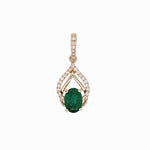 Emerald Pendant w Earth Mined Diamonds in Solid 14K Yellow Gold Oval 7x5mm