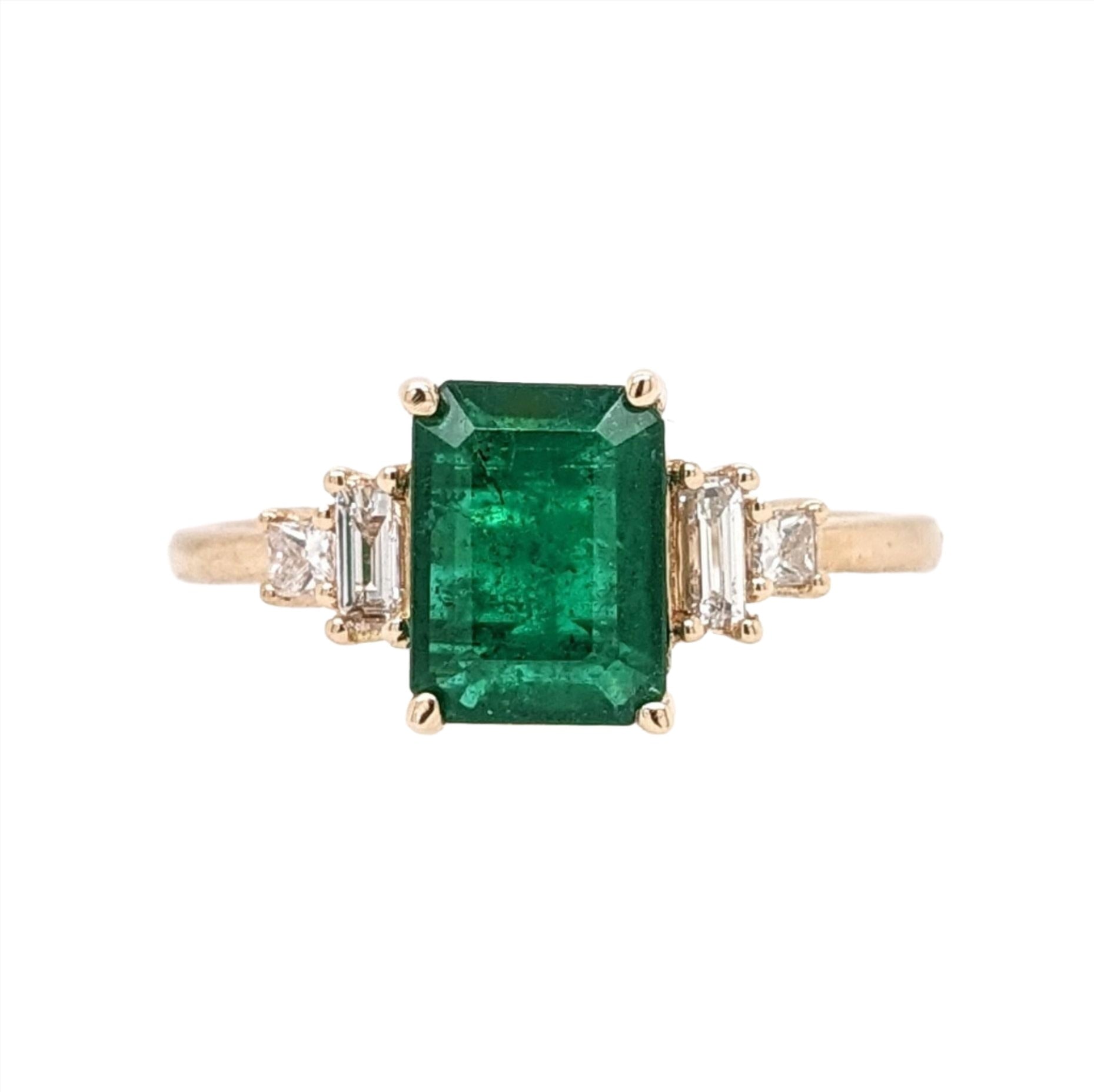 1.5ct Emerald Ring w Natural Diamonds in Solid 14K Yellow Gold EM 8x6mm