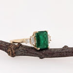 1.5ct Emerald Ring w Natural Diamonds in Solid 14K Yellow Gold EM 8x6mm