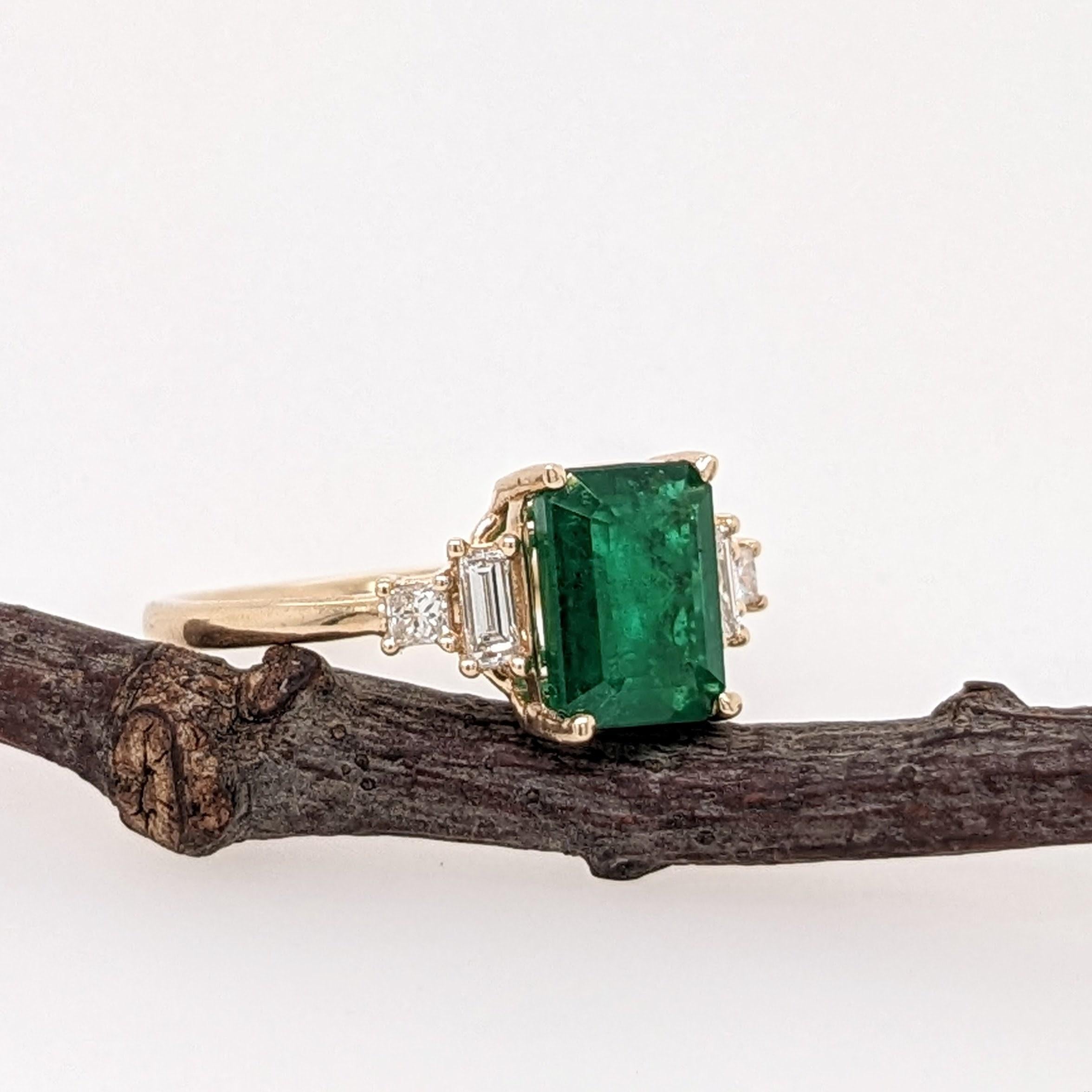 1.5ct Emerald Ring w Natural Diamonds in Solid 14K Yellow Gold EM 8x6mm