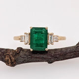 1.5ct Emerald Ring w Natural Diamonds in Solid 14K Yellow Gold EM 8x6mm