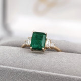 1.5ct Emerald Ring w Natural Diamonds in Solid 14K Yellow Gold EM 8x6mm
