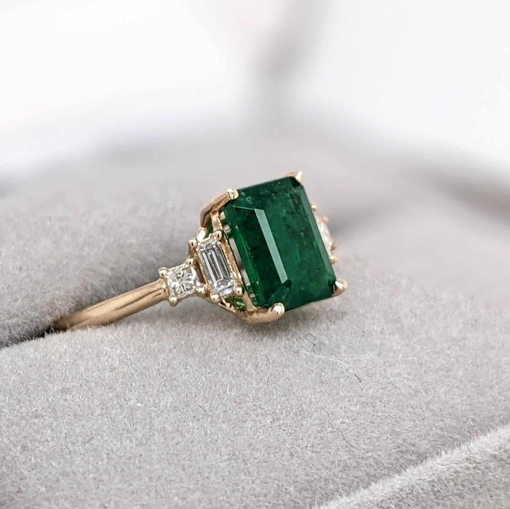 1.5ct Emerald Ring w Natural Diamonds in Solid 14K Yellow Gold EM 8x6mm