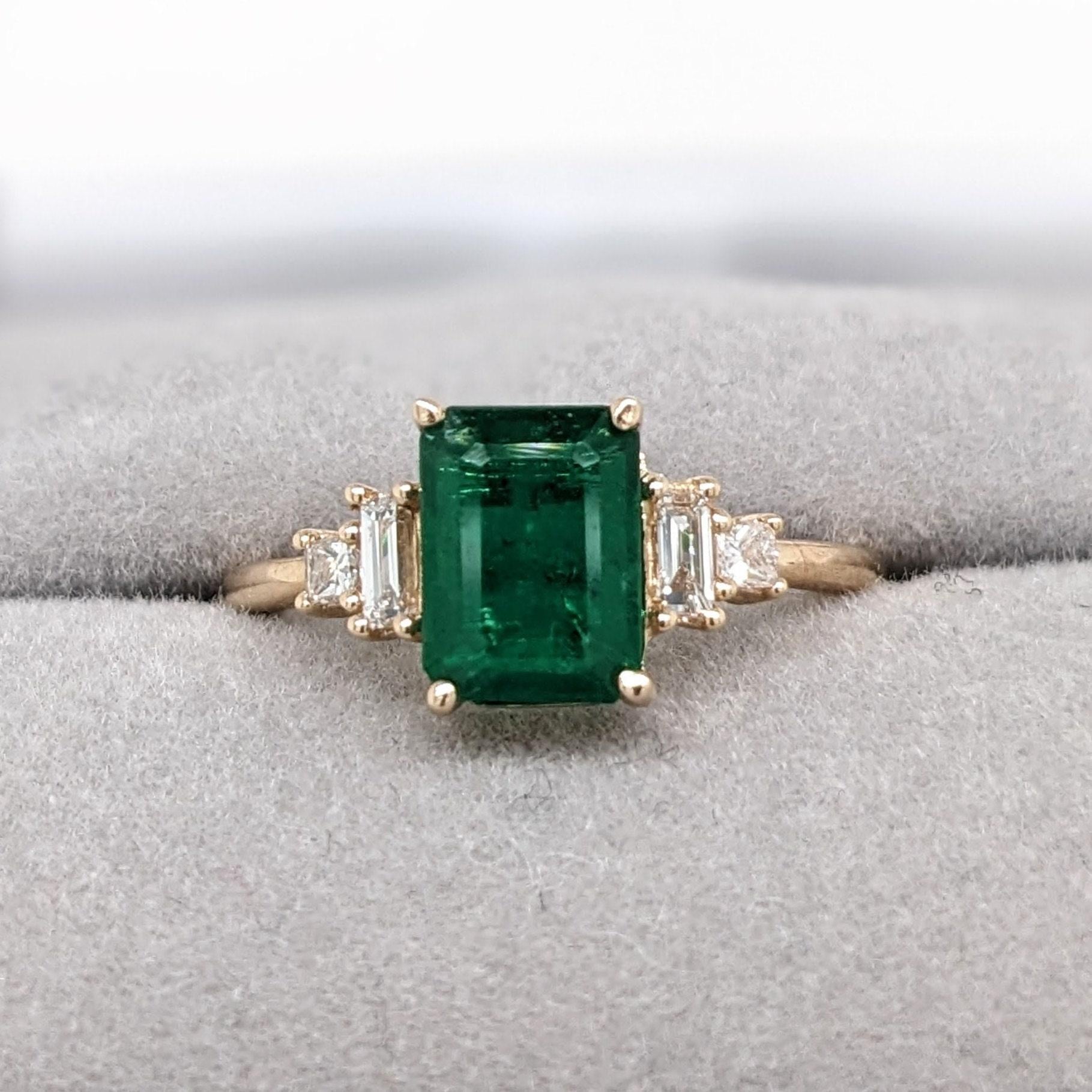 1.5ct Emerald Ring w Natural Diamonds in Solid 14K Yellow Gold EM 8x6mm