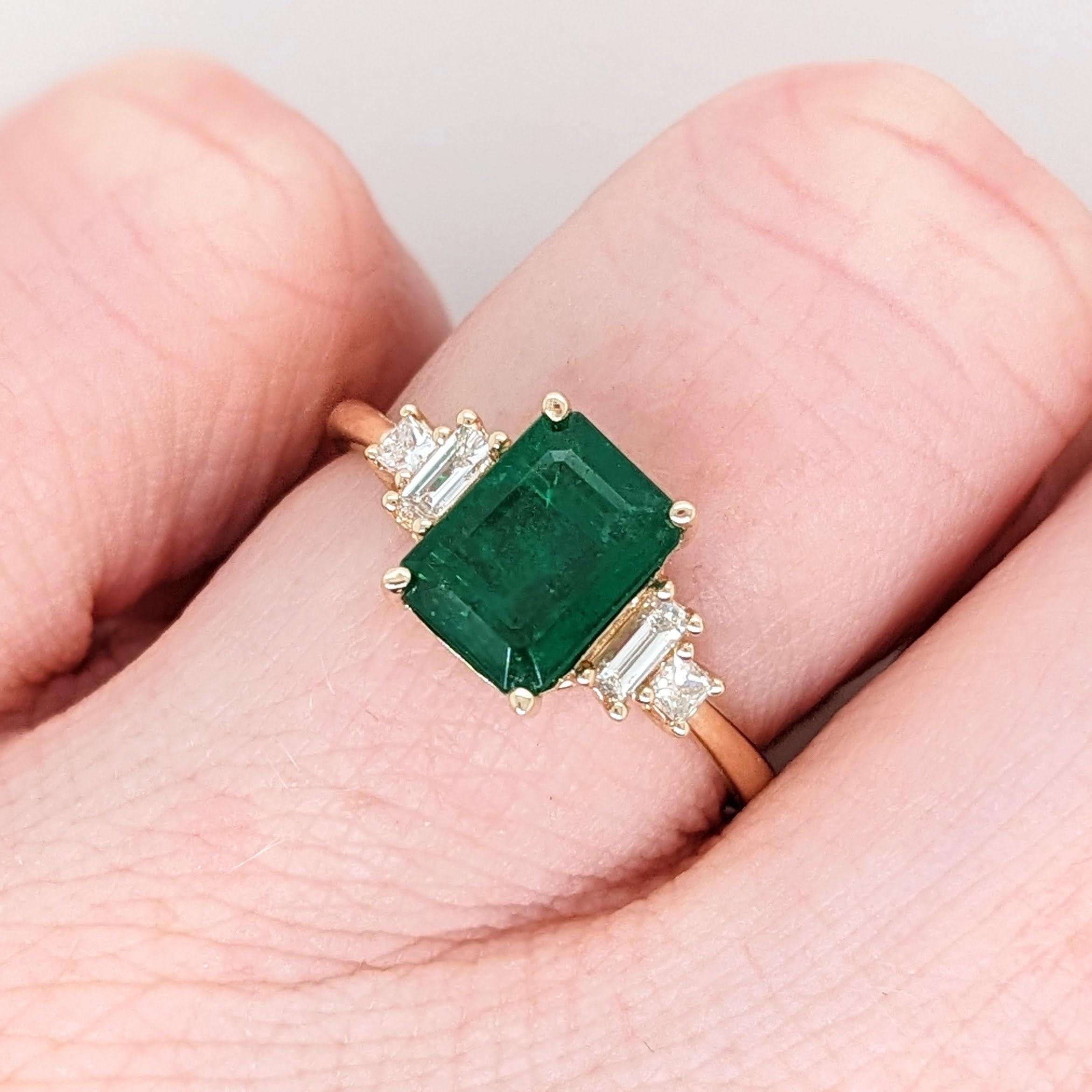 1.5ct Emerald Ring w Natural Diamonds in Solid 14K Yellow Gold EM 8x6mm