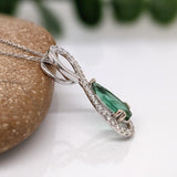 1ct Green Tourmaline Pendant w Earth Mined Diamonds in 14K White Gold | Infinity Diamond Halo | Pear 11x5mm