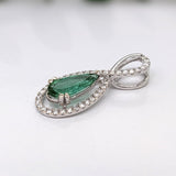 1ct Green Tourmaline Pendant w Earth Mined Diamonds in 14K White Gold | Infinity Diamond Halo | Pear 11x5mm