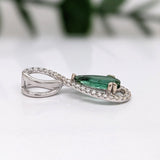1ct Green Tourmaline Pendant w Earth Mined Diamonds in 14K White Gold | Infinity Diamond Halo | Pear 11x5mm