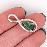 1ct Green Tourmaline Pendant w Earth Mined Diamonds in 14K White Gold | Infinity Diamond Halo | Pear 11x5mm