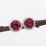 Beautiful Ruby Stud Earrings w Earth Mined Diamonds in Solid 14k Gold Round 10mm