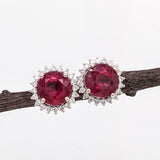 Beautiful Ruby Stud Earrings w Earth Mined Diamonds in Solid 14k Gold Round 10mm