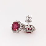 Beautiful Ruby Stud Earrings w Earth Mined Diamonds in Solid 14k Gold Round 10mm