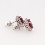 Beautiful Ruby Stud Earrings w Earth Mined Diamonds in Solid 14k Gold Round 10mm
