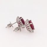 Beautiful Ruby Stud Earrings w Earth Mined Diamonds in Solid 14k Gold Round 10mm