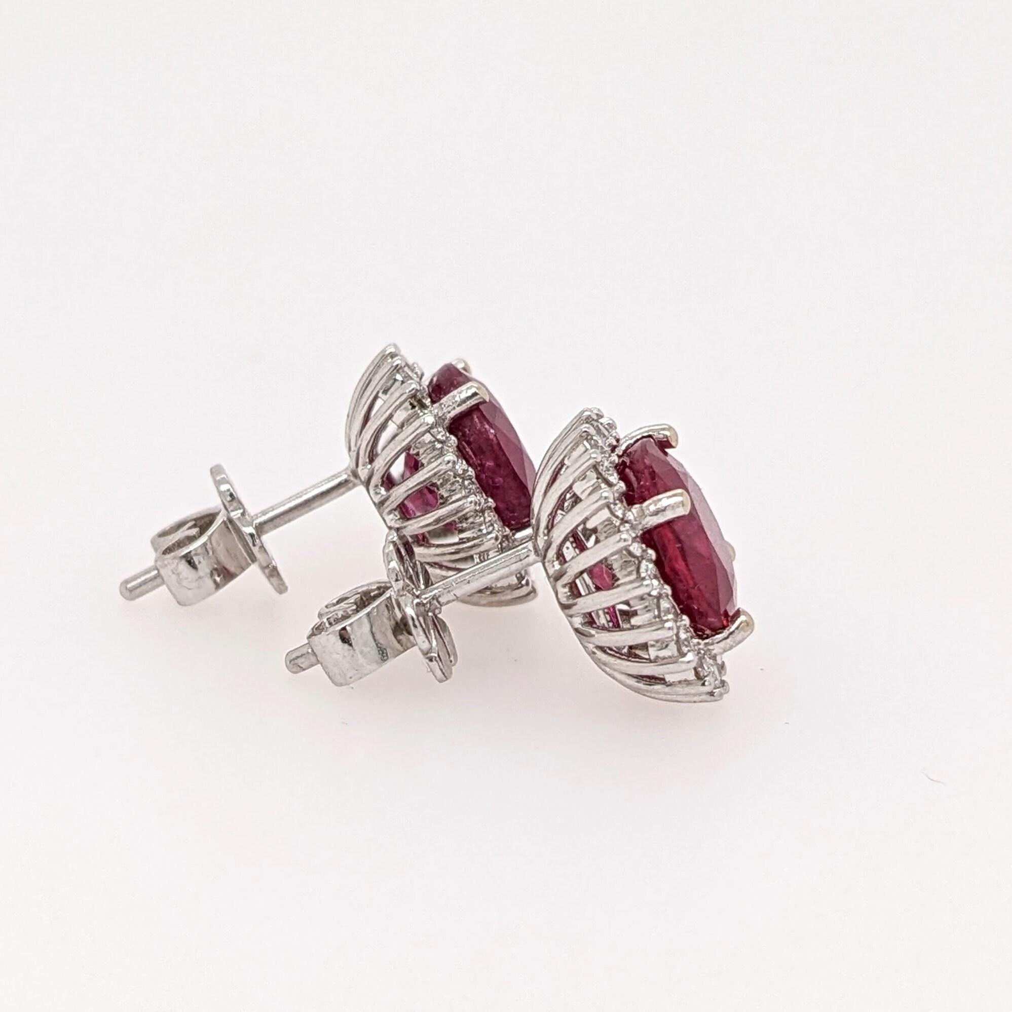 Beautiful Ruby Stud Earrings w Earth Mined Diamonds in Solid 14k Gold Round 10mm