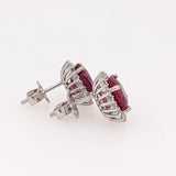 Beautiful Ruby Stud Earrings w Earth Mined Diamonds in Solid 14k Gold Round 10mm