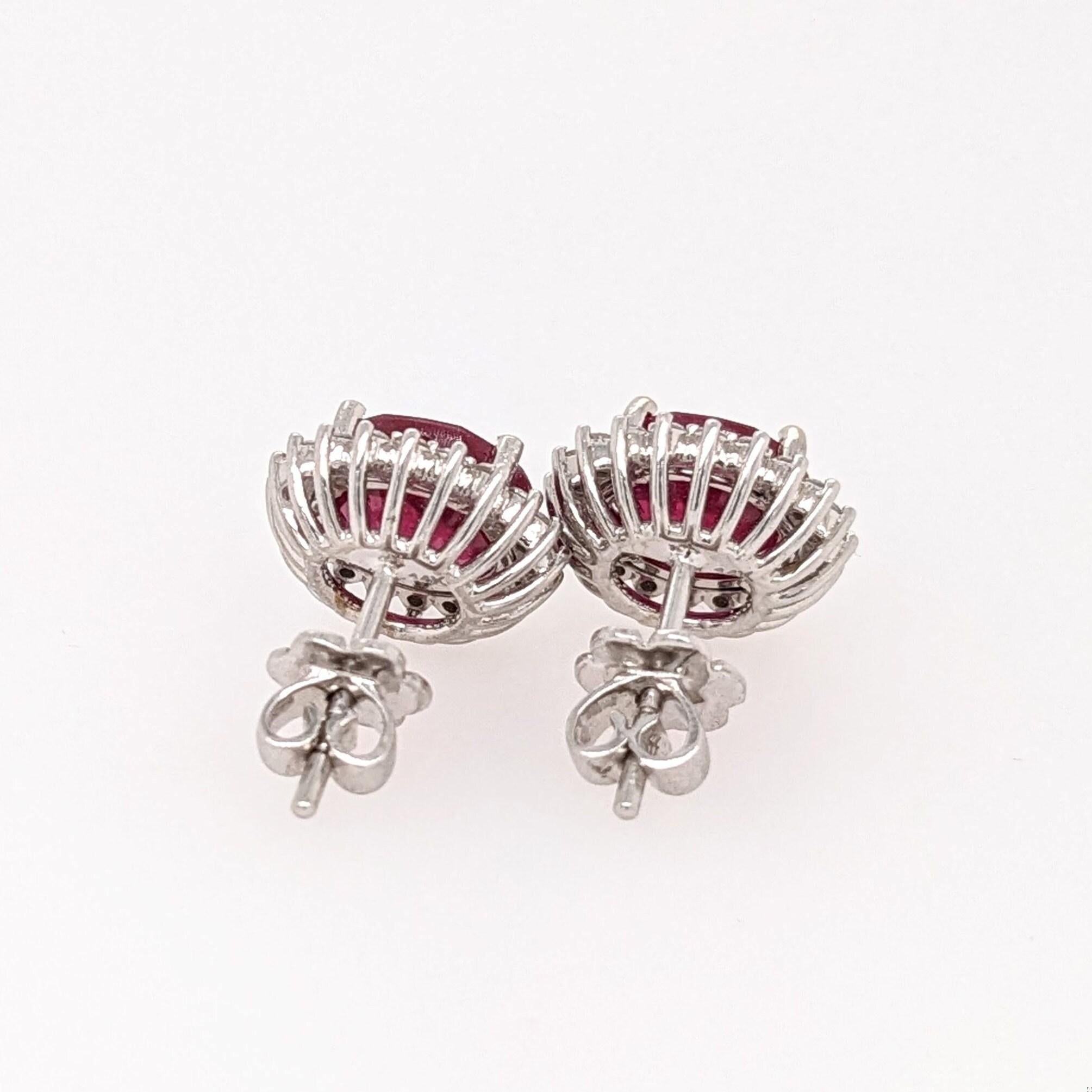 Beautiful Ruby Stud Earrings w Earth Mined Diamonds in Solid 14k Gold Round 10mm