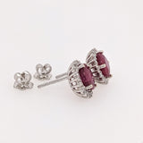 Beautiful Ruby Stud Earrings w Earth Mined Diamonds in Solid 14k Gold Round 10mm