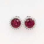 Beautiful Ruby Stud Earrings w Earth Mined Diamonds in Solid 14k Gold Round 10mm