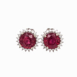 Beautiful Ruby Stud Earrings w Earth Mined Diamonds in Solid 14k Gold Round 10mm