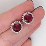 Beautiful Ruby Stud Earrings w Earth Mined Diamonds in Solid 14k Gold Round 10mm