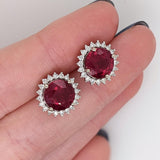 Beautiful Ruby Stud Earrings w Earth Mined Diamonds in Solid 14k Gold Round 10mm