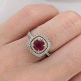 Beautiful Ruby Ring w Earth Mined Diamonds in Solid 14K White Gold Round 6mm