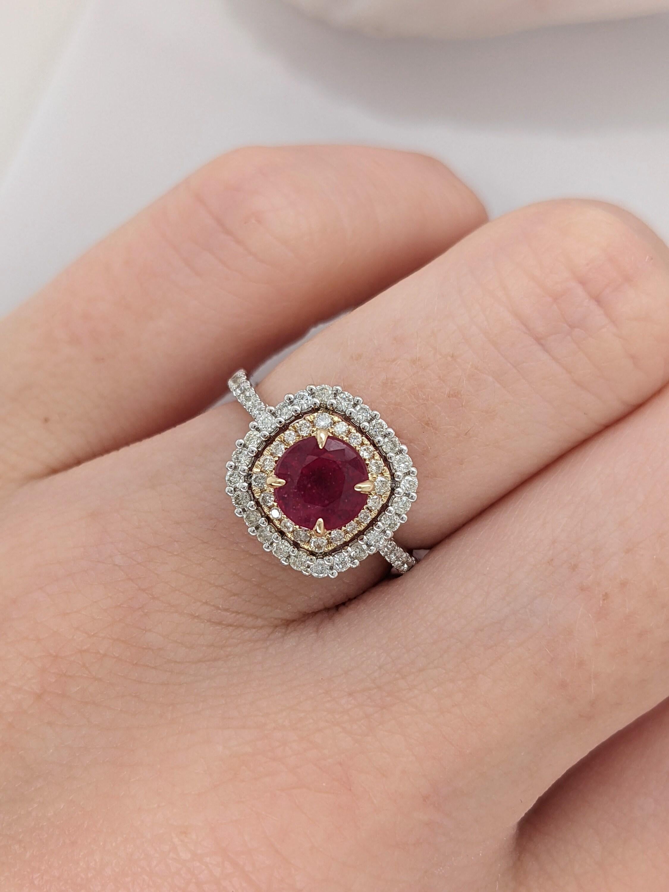 Beautiful Ruby Ring w Earth Mined Diamonds in Solid 14K White Gold Round 6mm