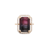 6.4ct Bicolor Tourmaline Ring w Earth Mined Diamonds in Solid 14k Gold EM 13x9mm
