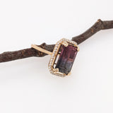 6.4ct Bicolor Tourmaline Ring w Earth Mined Diamonds in Solid 14k Gold EM 13x9mm