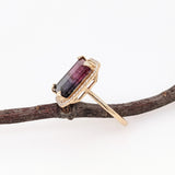 6.4ct Bicolor Tourmaline Ring w Earth Mined Diamonds in Solid 14k Gold EM 13x9mm