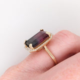 6.4ct Bicolor Tourmaline Ring w Earth Mined Diamonds in Solid 14k Gold EM 13x9mm