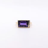 4.6ct East West Amethyst Ring w Earth Mined Diamonds in Solid 14k Gold | EM 12x7