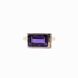 4.6ct East West Amethyst Ring w Earth Mined Diamonds in Solid 14k Gold | Emerald Cut 12x7mm