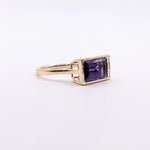 4.6ct East West Amethyst Ring w Earth Mined Diamonds in Solid 14k Gold | EM 12x7