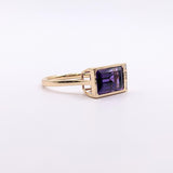 4.6ct East West Amethyst Ring w Earth Mined Diamonds in Solid 14k Gold | EM 12x7