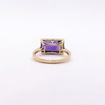4.6ct East West Amethyst Ring w Earth Mined Diamonds in Solid 14k Gold | EM 12x7