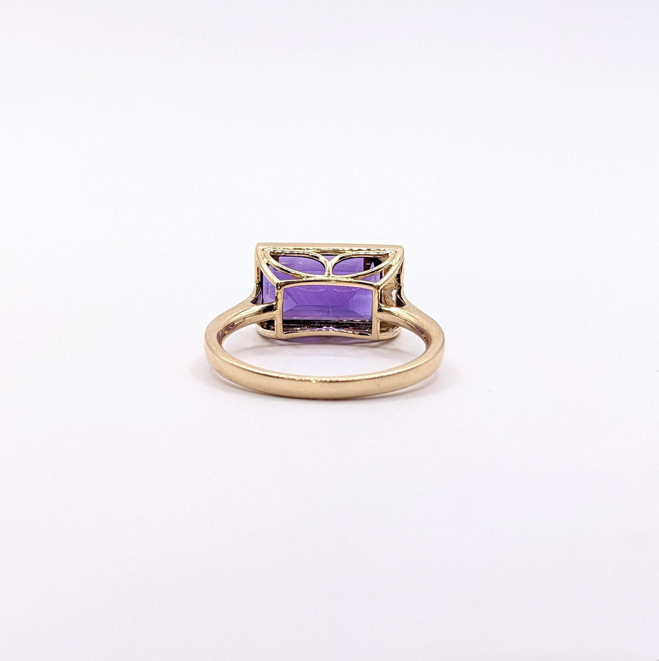 4.6ct East West Amethyst Ring w Earth Mined Diamonds in Solid 14k Gold | EM 12x7