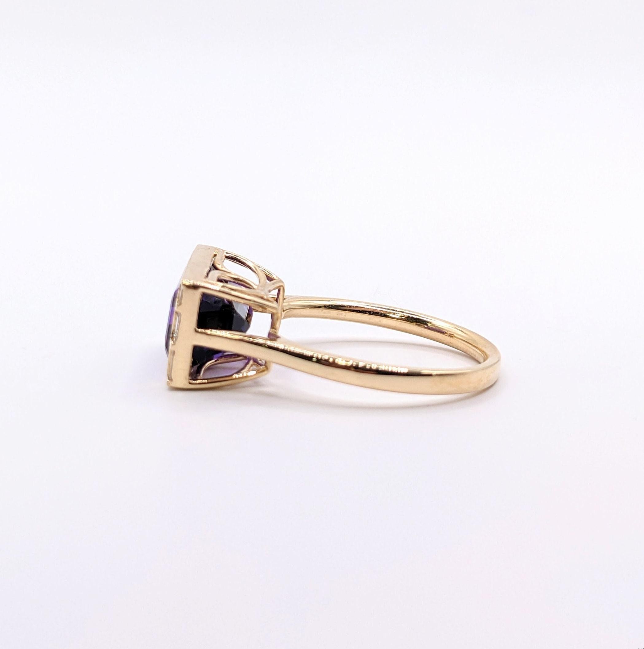 4.6ct East West Amethyst Ring w Earth Mined Diamonds in Solid 14k Gold | EM 12x7