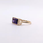 4.6ct East West Amethyst Ring w Earth Mined Diamonds in Solid 14k Gold | EM 12x7