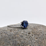 Blue Sapphire Ring w Earth Mined Diamonds in Solid 14k White Gold Round 6.5mm