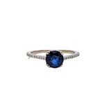 Blue Sapphire Ring w Earth Mined Diamonds in Solid 14k White Gold Round 6.5mm